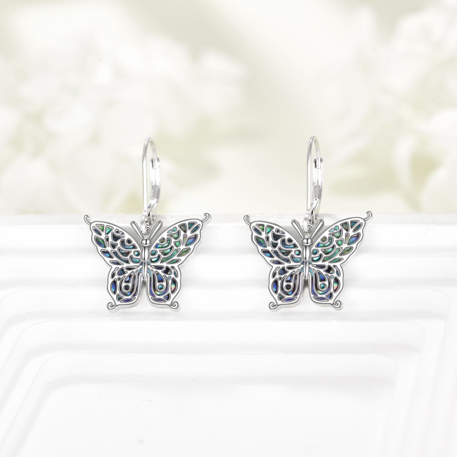 Women's 925 Sterling Silver Butterfly Earrings with Synthetic Abalone